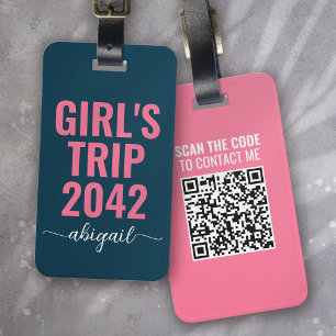 Resa Blue Rosa Calligraphy QR Code Bagagebricka