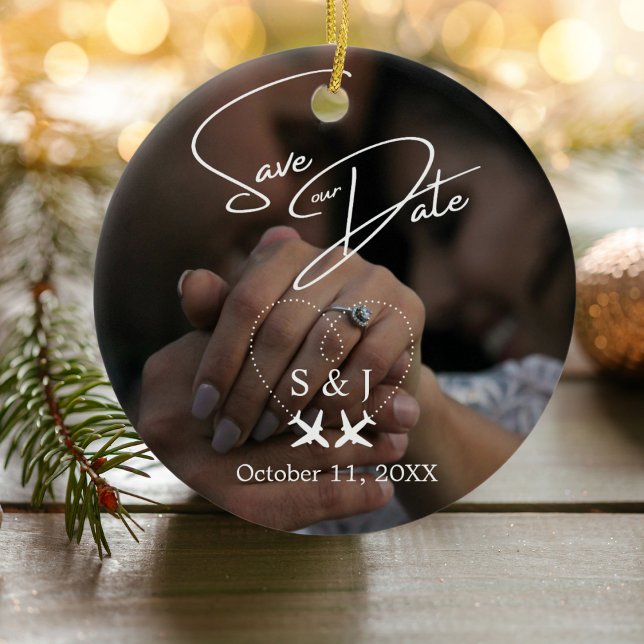 Resa Bröllop-flygplanet Hjärtat Spara datum JULAFT Julgransprydnad Keramik (Skapare uppladdad)