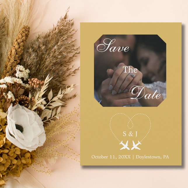 Resa Bröllop-flygplanet - hjärtmodern - spara datu Inbjudningar (Skapare uppladdad)