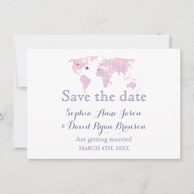 Resa Bröllop Vattenfärg Världskarta Spara datum Inbjudningar (Framsida)