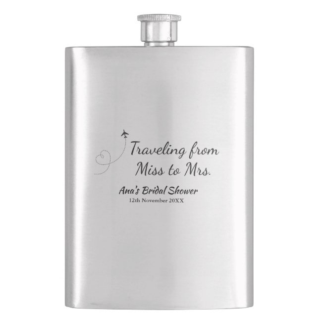 Resa bröllopsdusch lägg till namn datum miss till  fickplunta (Framsidan)