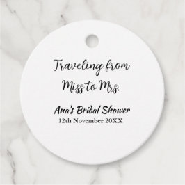 Resa bröllopsduscha lägg till namn datum fröken ti gåvor etiketter