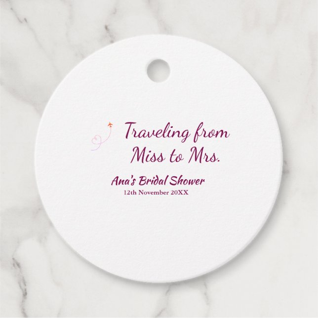 Resa bröllopsduscha lägga till namn datum Fröken t Gåvor Etiketter (Framsida)