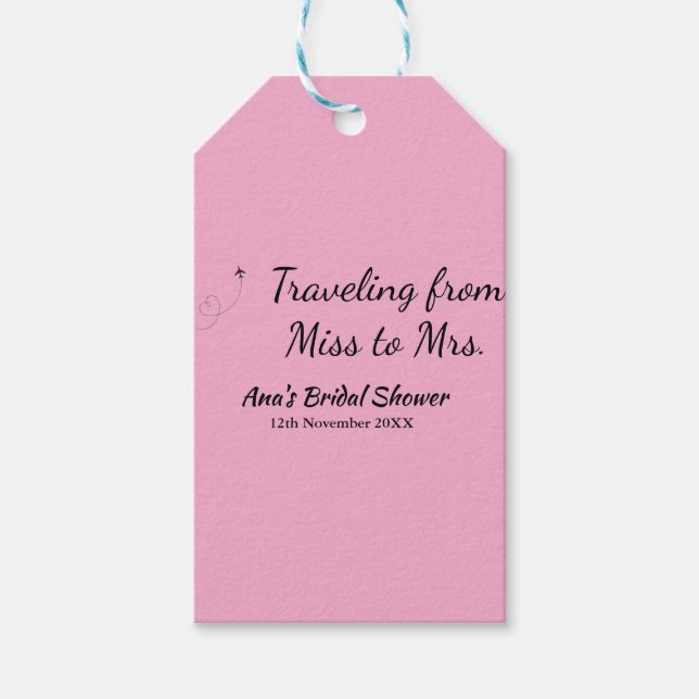 Resa bröllopsduschalägg till namn datum Fröken til Presentetikett (Framsidan)