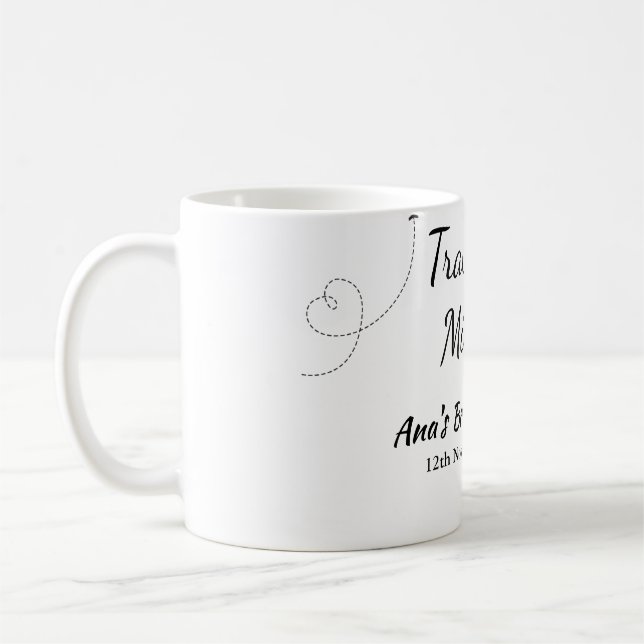 Resa bröllopsfest lägg till namn datum miss till f kaffemugg (Vänster)