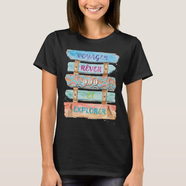 Resa, dröm och utforska: exotisk strand, paradis t shirt (Framsida)