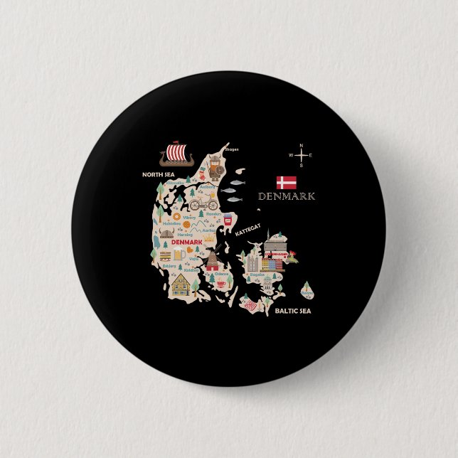 Resa Europa Danmark Karta Köpenhamn Dansk familj Knapp (Framsida)
