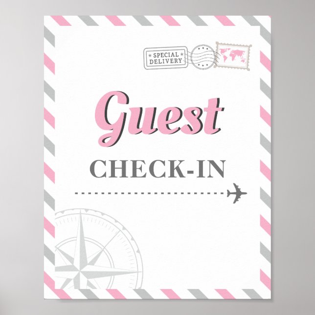 Resa Flygplan Festtema Gäst Checka in Välkommen Poster (Framsidan)