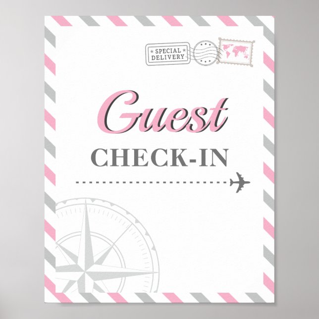 Resa Flygplan Festtema Gäst Checka in Välkommen Poster (Framsidan)