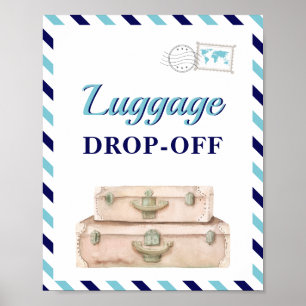 Resa Flygplan Marinblå Bagage Presentkort Bord Poster