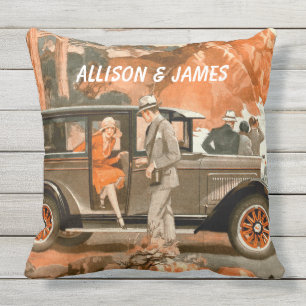 Resa för väg för bil för Retro 20-talklaffdam Utomhuskudde