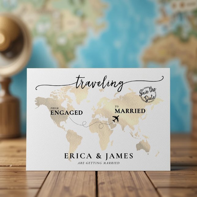 Resa från Engaged till Married Spara datumet Vykort (Traveling from Engaged to Married Save the Date Postcard
)