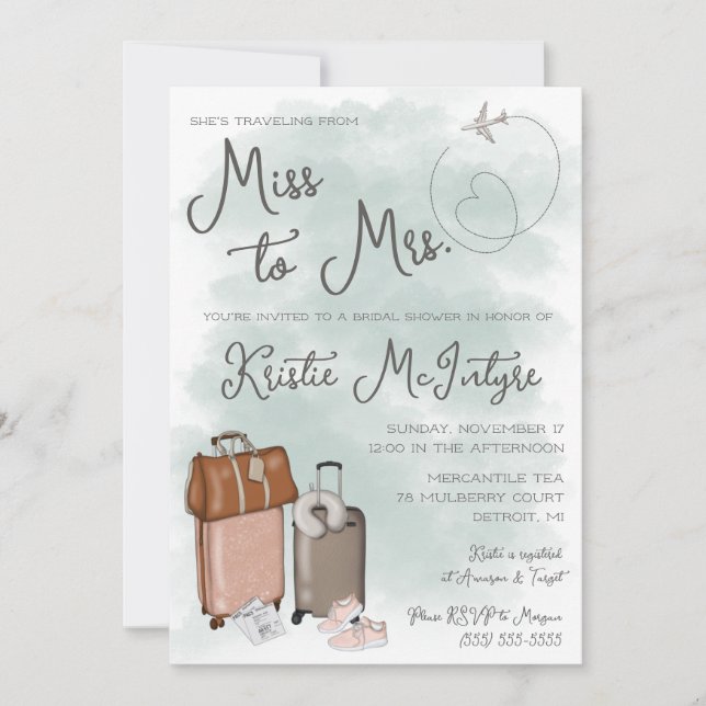 Resa från miss till Mrs Modern Luggage Inbjudningar (Framsida)