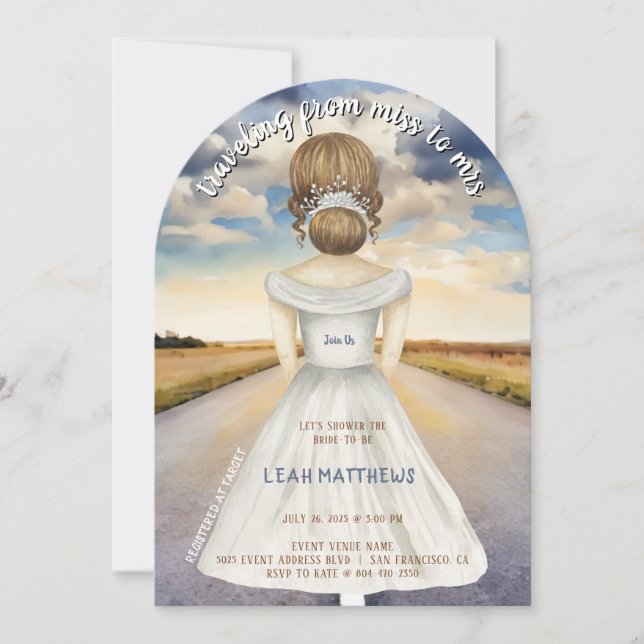 Resa från miss till Mrs Möhippa Inbjudningar (Framsida)