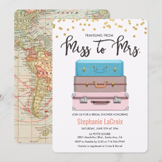 Resa från miss till Mrs Möhippa Invati Inbjudningar (Fram/baksida)