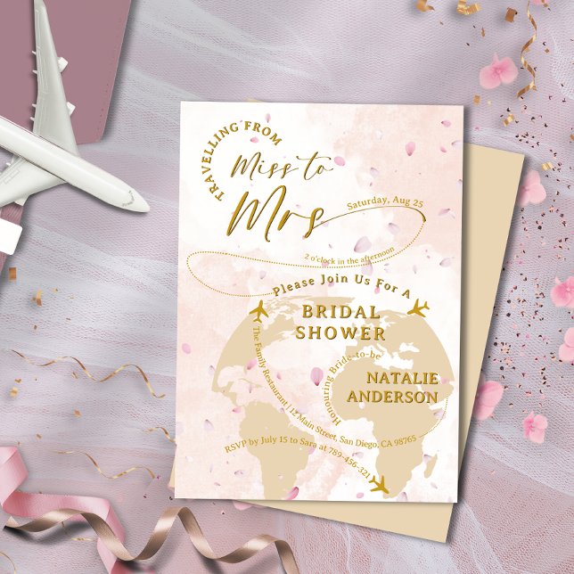 Resa från miss till Mrs Petals Möhippa Inbjudningar (Travelling From Miss to Mrs Petals Bridal Shower Invitation)
