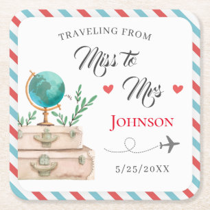 Resa från miss till Mrs Travel Möhippa Underlägg Papper Kvadrat