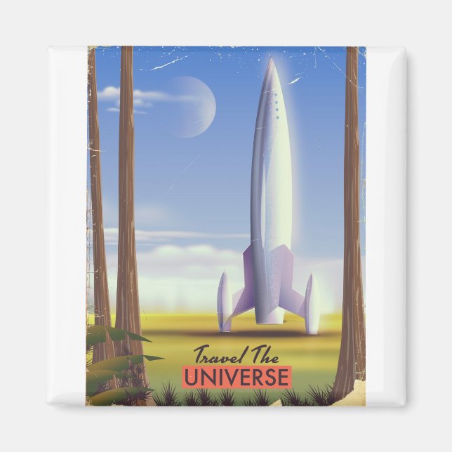 Resa genom universum retro rymdkonst. magnet (Framsidan)