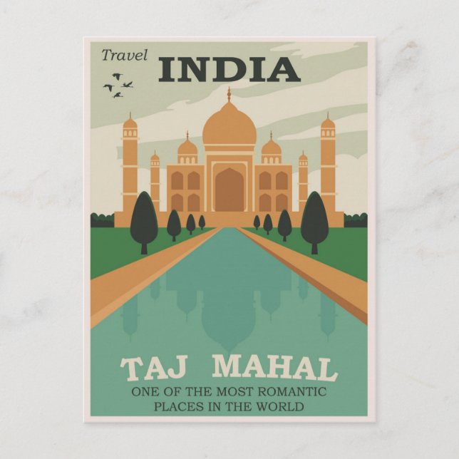 Resa India Taj Mahal /Retro Postcard Vykort (Framsida)