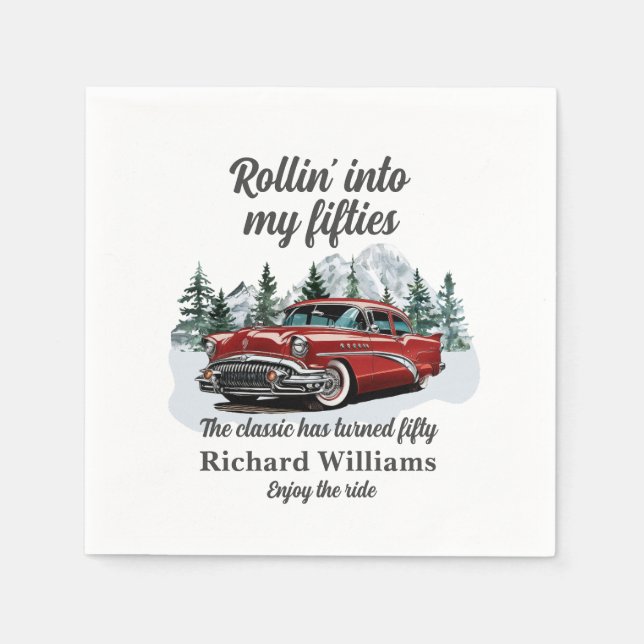 Resa Klassisk Retro Bil Rullar 50-årsdag Pappersservett (Framsidan)
