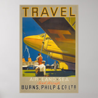 Resa - Luft Land & Hav 1935 Klassisk Vintage Värld Poster
