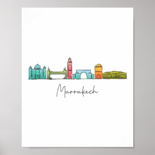 Resa Marocko Karta Marrakesh Casablanca Tanger Fez Poster