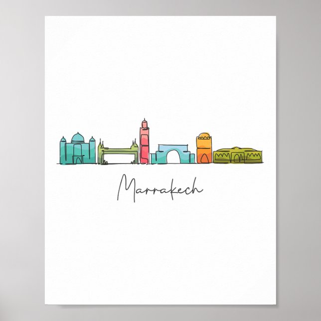 Resa Marocko Karta Marrakesh Casablanca Tanger Fez Poster (Framsidan)