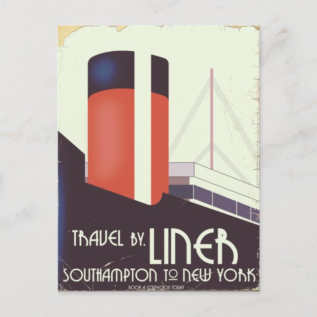Resa med linjefartyg - vintage reseaffisch vykort (Framsida)
