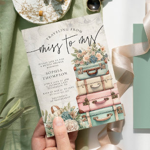 Resa miss till Mrs Vintage Blommigt Möhippa Inbjudningar