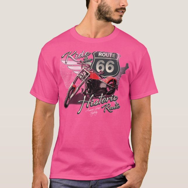 Resa - Motorcykel vid historiksträckan 66 T Shirt (Framsida)