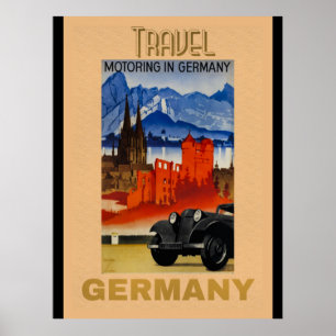 Resa, motordrift i Tyskland vintage Poster