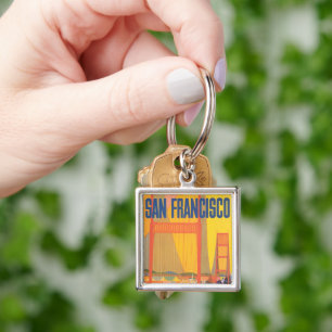 Resa poster för flygning mellan Twa och San Franci Fyrkantig Silverfärgad Nyckelring