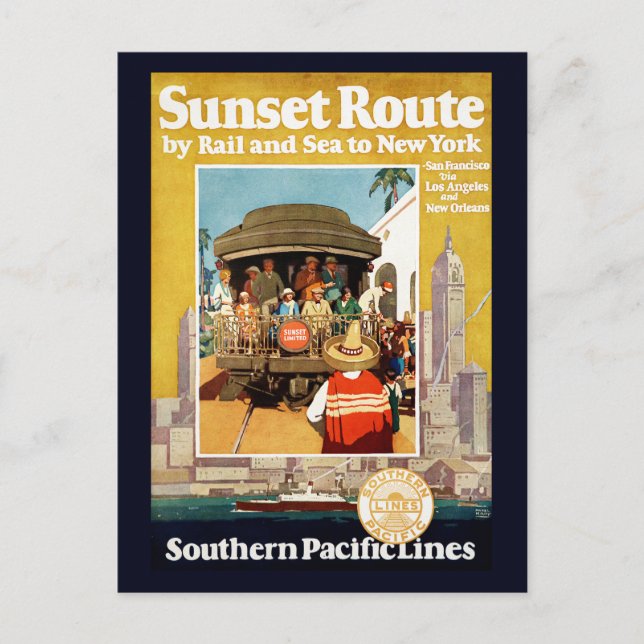 Resa poster for sunset route by Rail and Sea Vykort (Framsida)