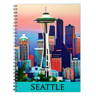Resa Poster från Seattle under Dawn Himlar Anteckningsbok