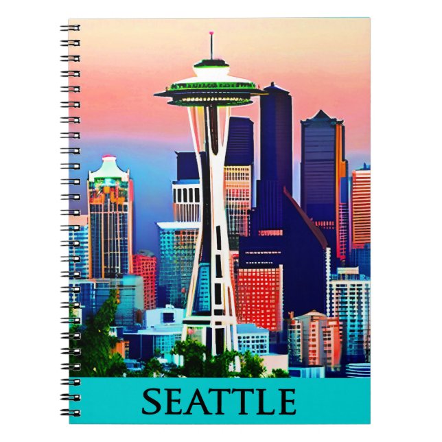 Resa Poster från Seattle under Dawn Himlar Anteckningsbok (Framsidan)