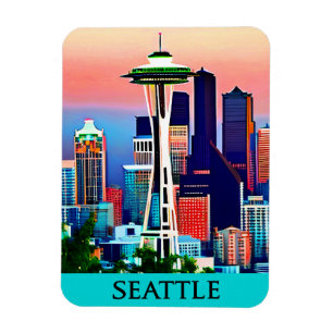 Resa Poster från Seattle under Dawn Himlar Magnet
