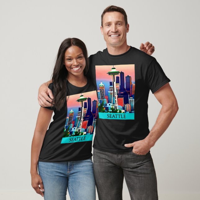 Resa Poster från Seattle under Dawn Himlar T Shirt (Unisex)