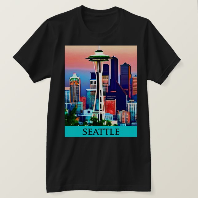 Resa Poster från Seattle under Dawn Himlar T Shirt (Design framsida)