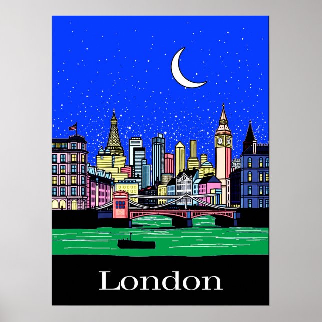 Resa Poster of London under Night Himmel (Framsidan)