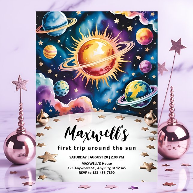 Resa runt Sol 1:a födelsedag Inbjudningar (Skapare uppladdad)
