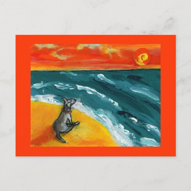 Resa & Solnedgång med Hund Postkort Vykort (Framsida)