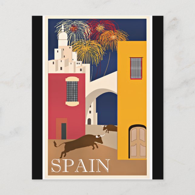 Resa Spanien, vintage resor poster vykort (Framsida)
