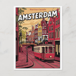 Resa till Amsterdam, holländska spårvägen vintagep Vykort