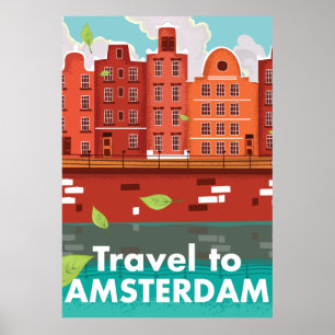 Resa till Amsterdam vintage affisch