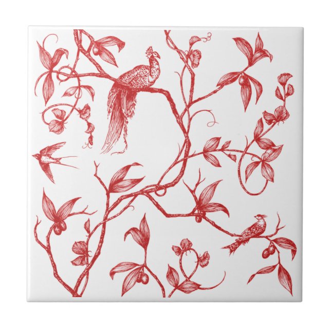 Resa till Chateau Peacock Red Ceramic Tile Kakelplatta (Framsidan)