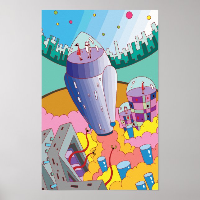 Resa till en fantasivärld med raket. poster (Framsidan)