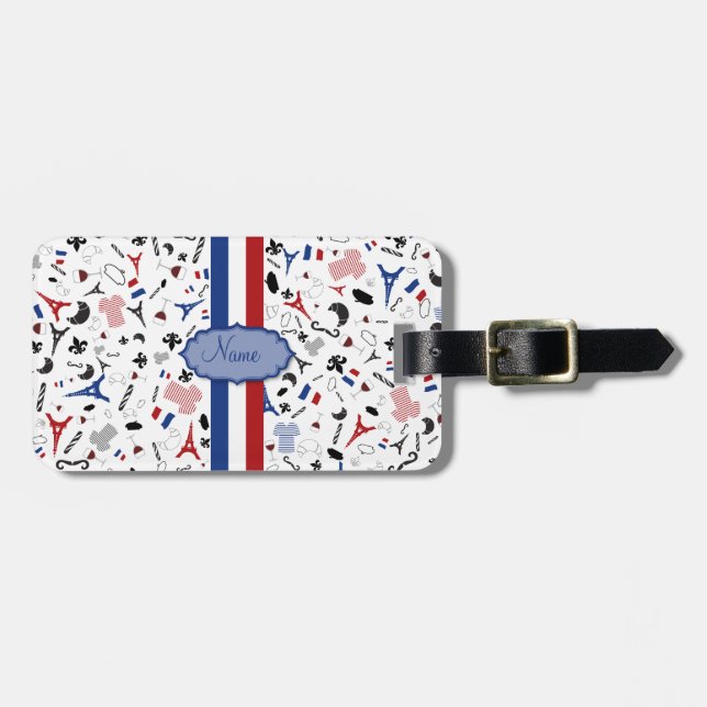 Resa till frankriken, franska symboler med flagga bagagebricka (Horisontell Framsida)