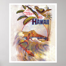 Resa till Hawaii, surfa på en stor våg, vintage
