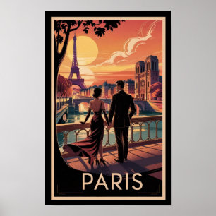 Resa till Paris Par och Eiffeltornet Vintage Poster