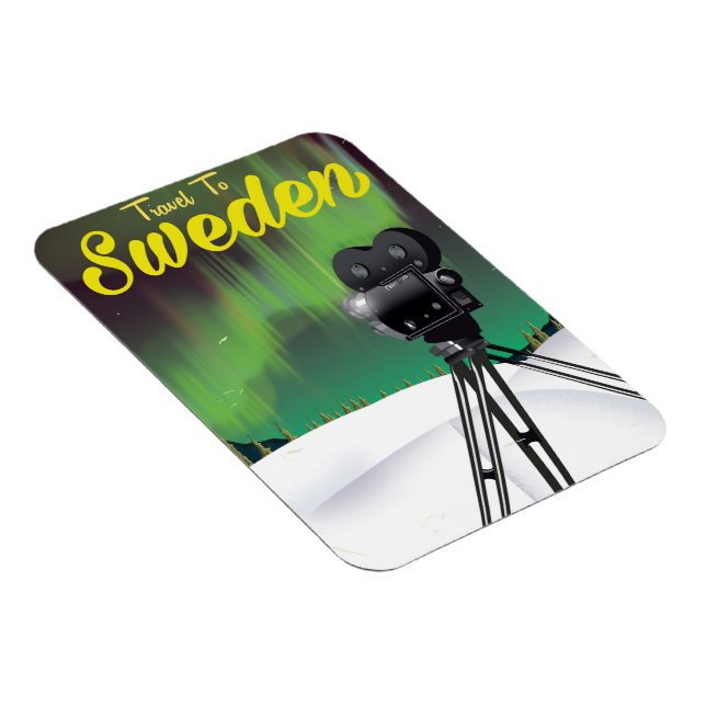 Resa till Sverige Norrsken Kamera affisch. Magnet (Högersidan)